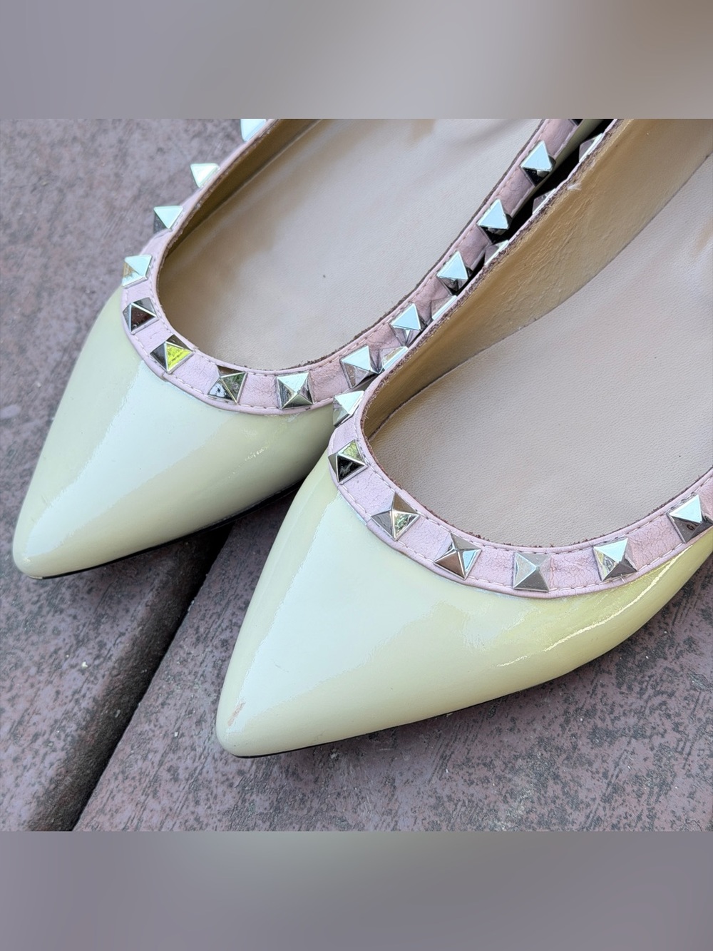 Valentino Garavani Rockstud Patent Leather Pointed Toe Ballet Flats EU 40 Nude - Picture 8 of 13